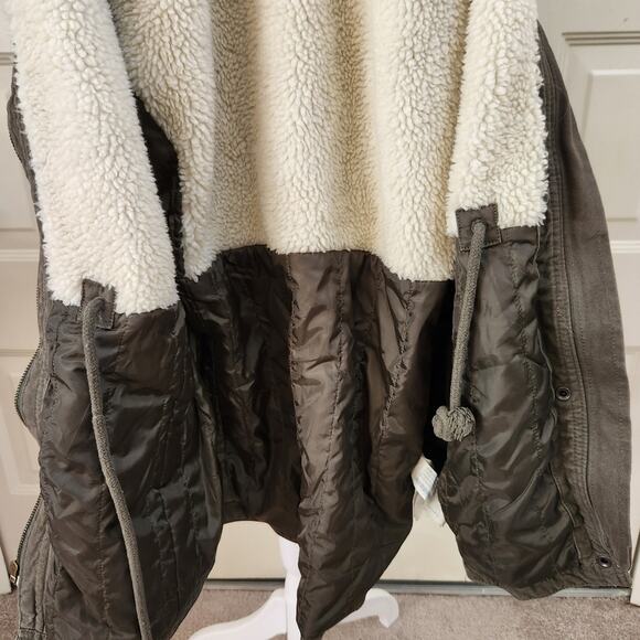 Olive Green Military Utility Parka Jacket with Sherpa Lining and Hood Medium - Picture 13 of 13